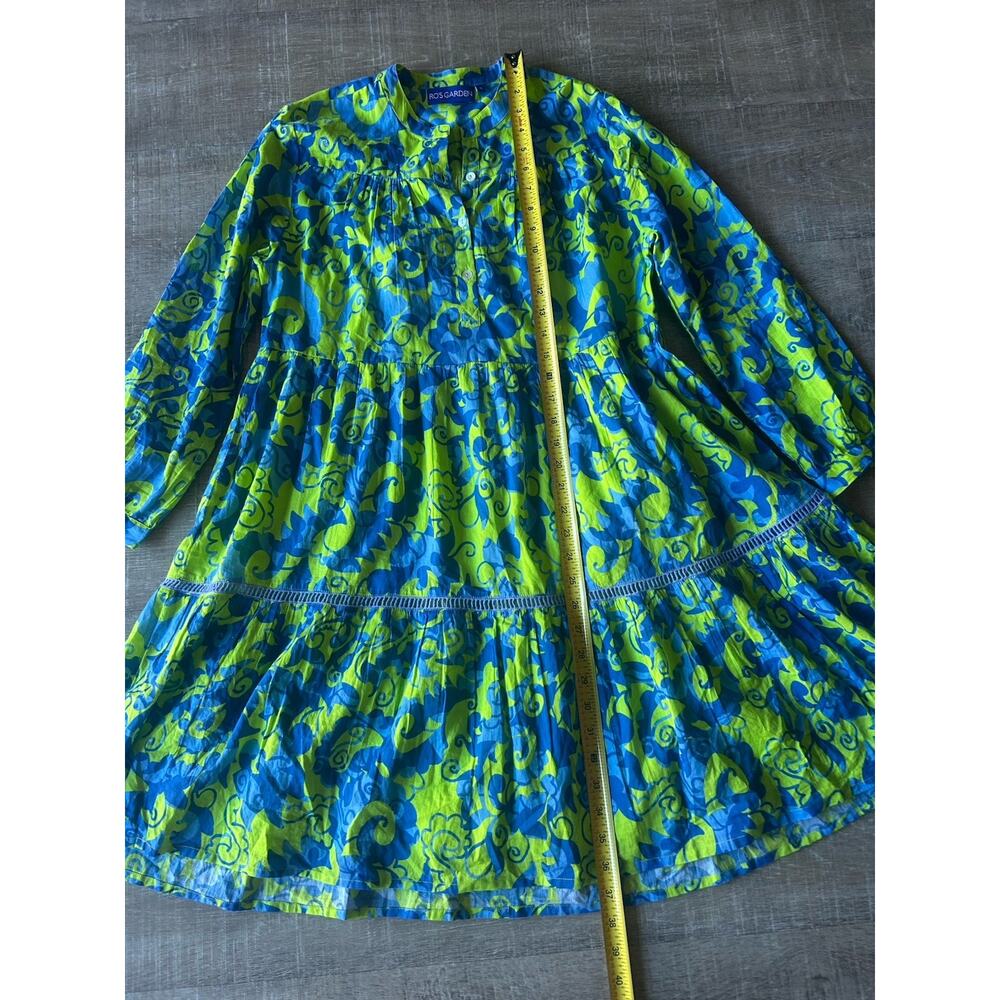 Ro’s Garden Floral Tiered Mini Dress Womens S Blue Green Boho Resort Button - Picture 11 of 14
